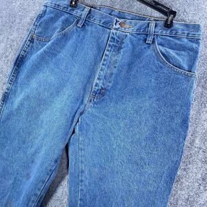 Wrangler Rustler Straight Jeans Mens 36x30 Blue Denim Medium Wash *Read* #AB997